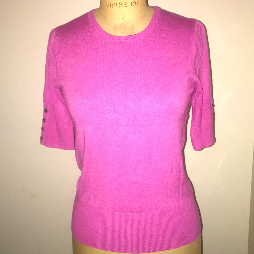 Isaac Mizrahi 3/4 sleeve pink sweater button trim
